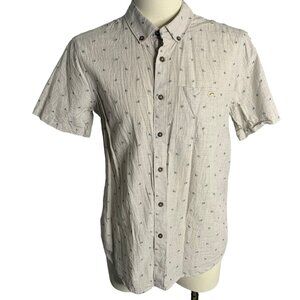 Billabong Button Down Short Sleeve Shirt S Cream Grey Squares Collar Pocket